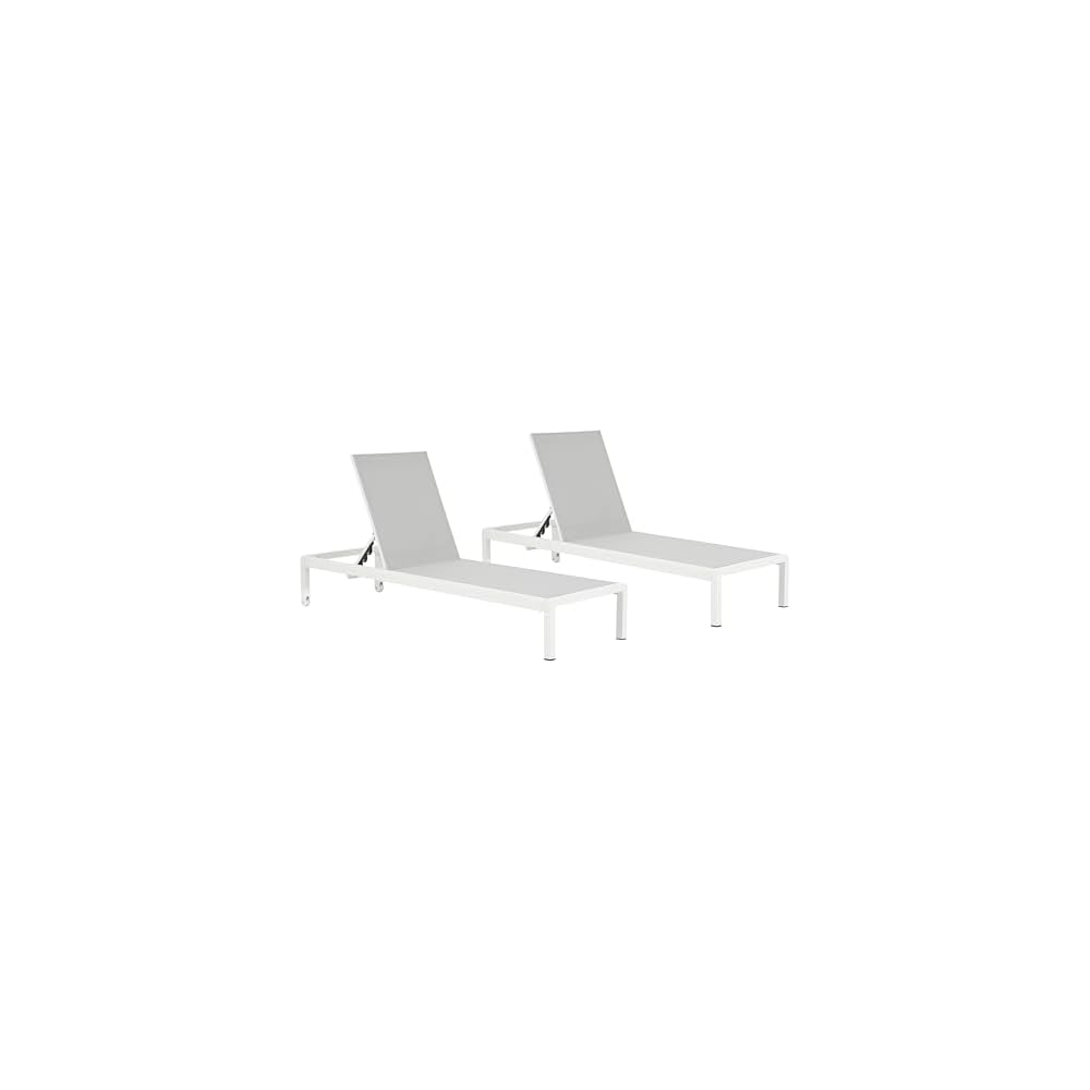 Merax Outdoor Patio Lounge Chair Set of 2, Chaise Waterproof Aluminum Adjustable, UV Resistant All Weather Use Chairs for Beach, Yard, Pool, Gray+White