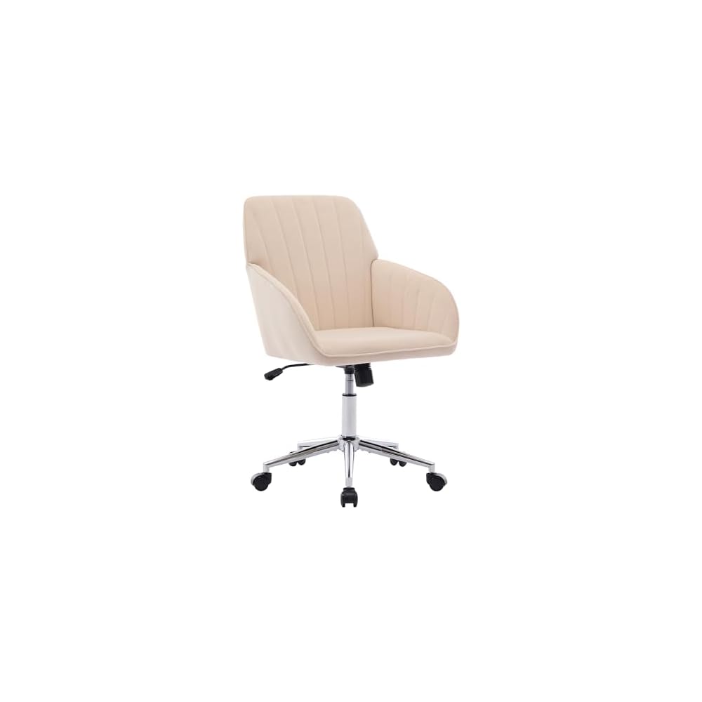 Adjustable Office Chair, Ergonomic Swivel Chair with Backrest, Comfortable Velvet Cushion for Long Sitting, Khaki, Ideal for Home and Office Use