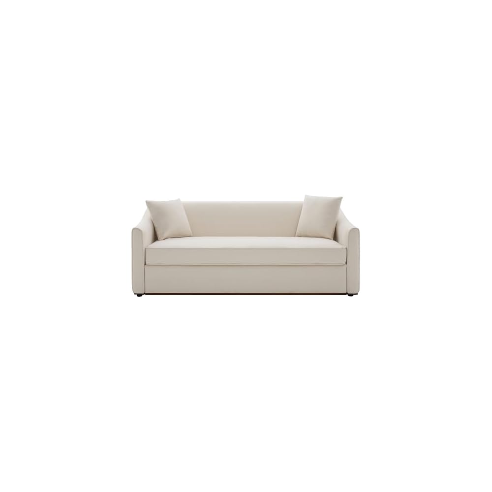 Christopher Knight Home 75.78" Modern 3-Seater Sofa Upholstered Couch with Wrap-Around Armrests Solid Rubberwood Base Includes 2 Throw Pillows for Living Room, Beige