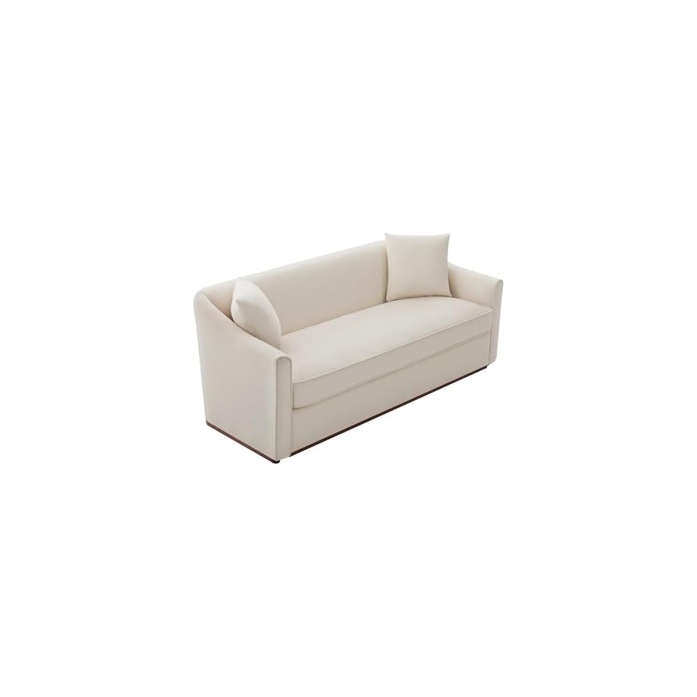 Christopher Knight Home 75.78" Modern 3-Seater Sofa Upholstered Couch with Wrap-Around Armrests Solid Rubberwood Base Includes 2 Throw Pillows for Living Room, Beige