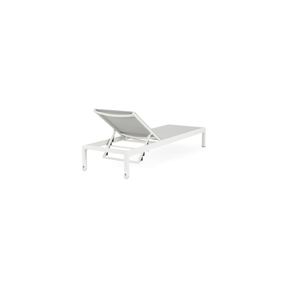 Merax Outdoor Patio Lounge Chair Set of 2, Chaise Waterproof Aluminum Adjustable, UV Resistant All Weather Use Chairs for Beach, Yard, Pool, Gray+White