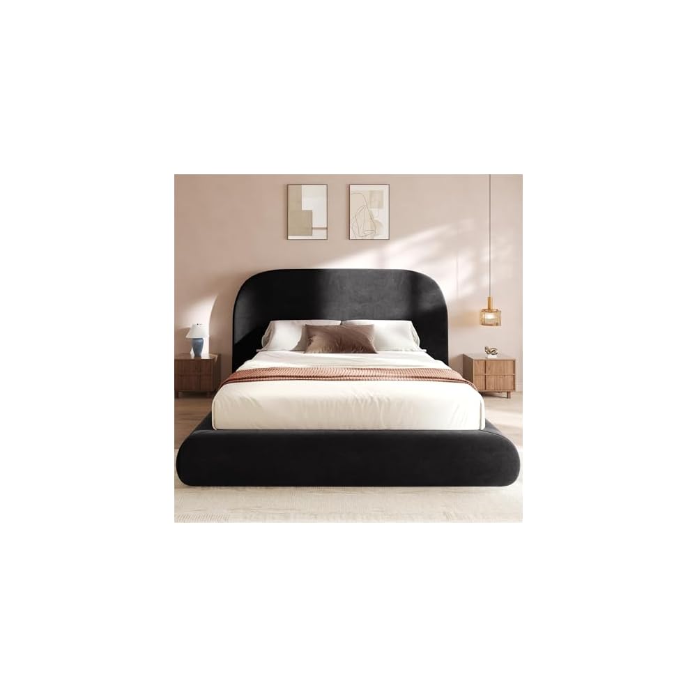 YITAHOME Queen Size Bed Frame, Curved Arched Soft Cloud Bed with Headboard