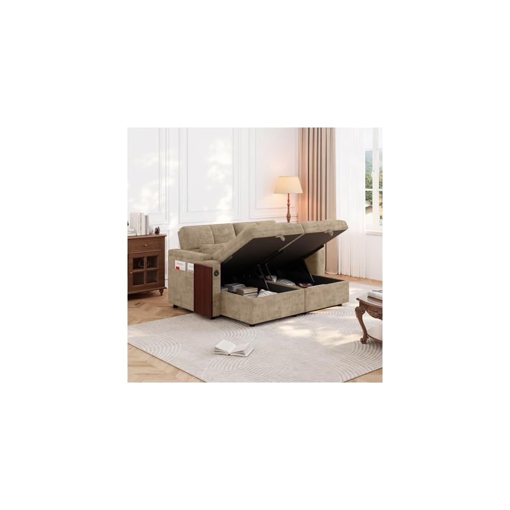 66" 2-Piece Modular Sleeper Sofa with Dual Storage and 5-Position Backrest