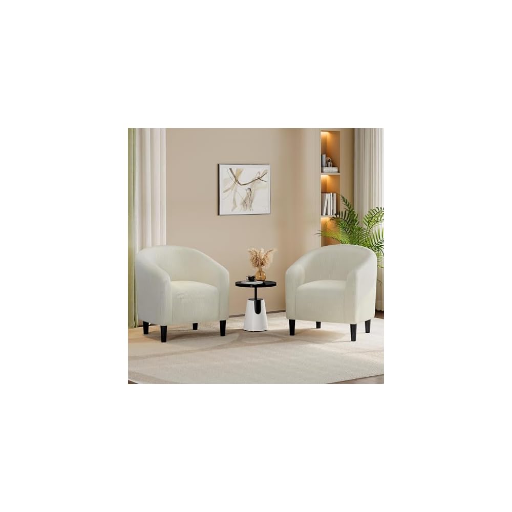 Yaheetech Compact Corduroy Accent Chairs Set of 2 for Small Spaces, Beige