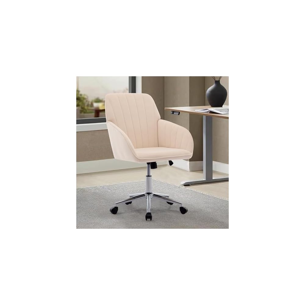 Adjustable Office Chair, Ergonomic Swivel Chair with Backrest, Comfortable Velvet Cushion for Long Sitting, Khaki, Ideal for Home and Office Use