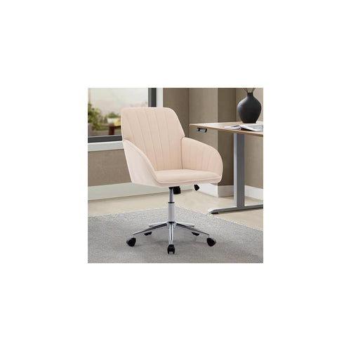 Adjustable Office Chair, Ergonomic Swivel Chair with Backrest, Comfortable Velvet Cushion for Long Sitting, Khaki, Ideal for Home and Office Use
