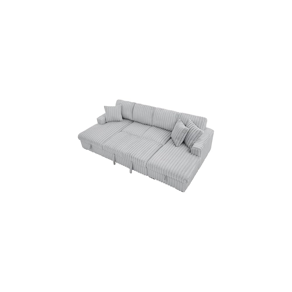 KEIKI U Shaped Sleeper Sofa 122" Oversized Sectional Couch with Pull Out Bed & Double Storage Chaise, Modern Rabbit Plush Corduroy Fabric Convertible Sofa Bed with Square Arms for Living Room, Gray
