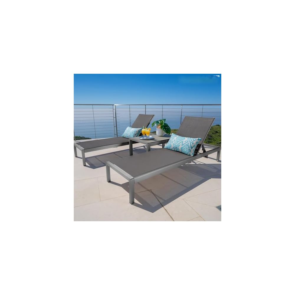 Merax Outdoor Patio Lounge Chair Set of 2, Chaise Waterproof Aluminum Adjustable, UV Resistant All Weather Use Chairs for Beach, Yard, Pool, Gray+White