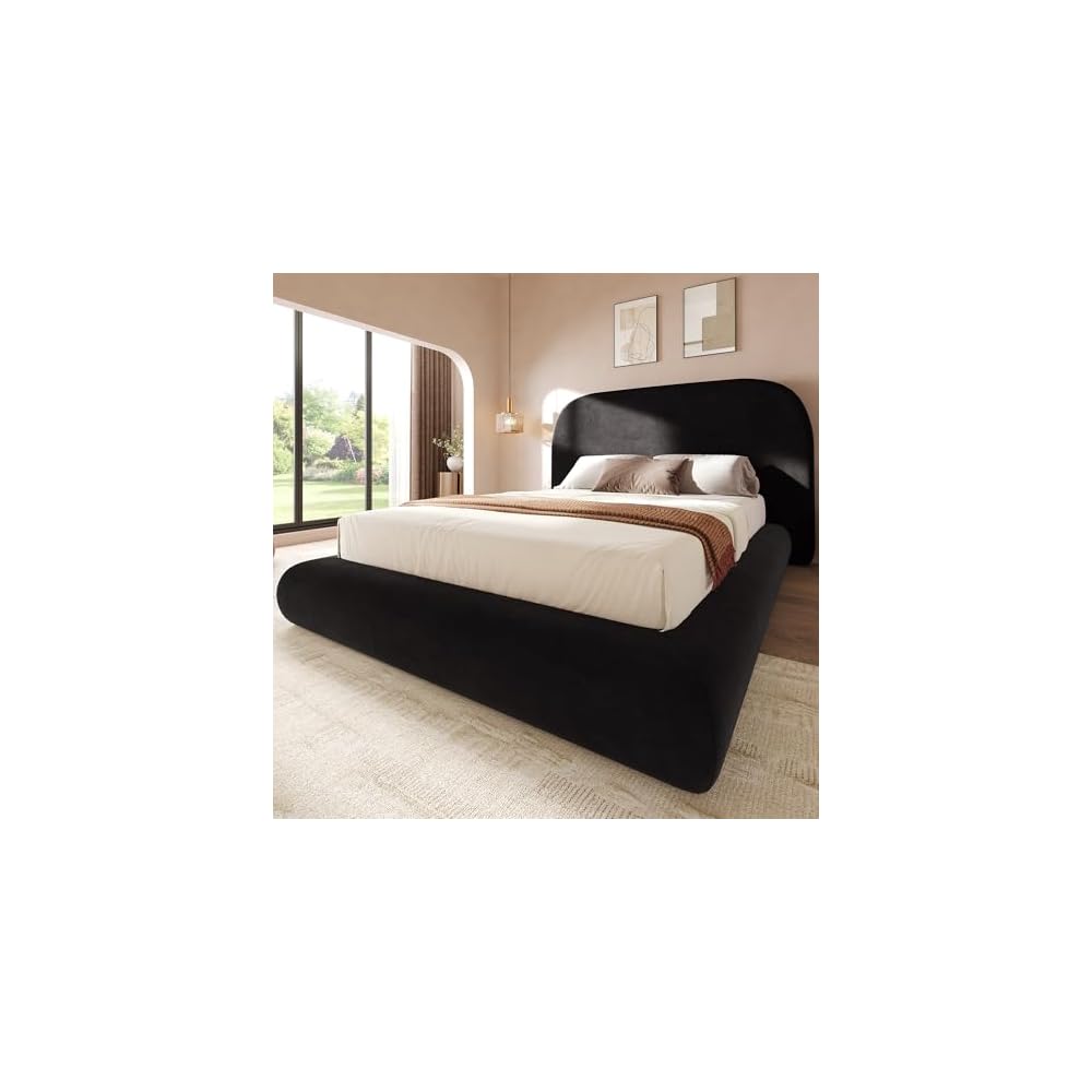YITAHOME Queen Size Bed Frame, Curved Arched Soft Cloud Bed with Headboard