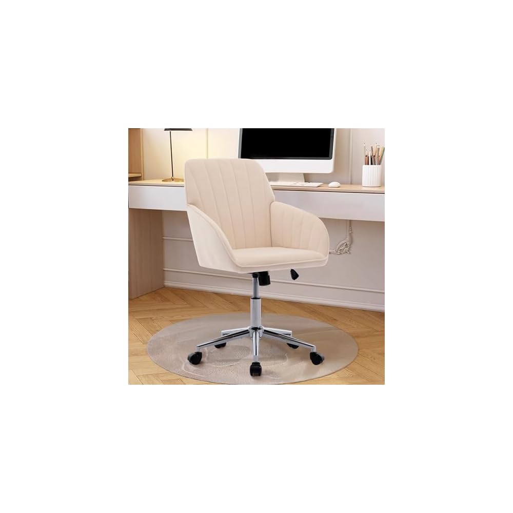 Adjustable Office Chair, Ergonomic Swivel Chair with Backrest, Comfortable Velvet Cushion for Long Sitting, Khaki, Ideal for Home and Office Use