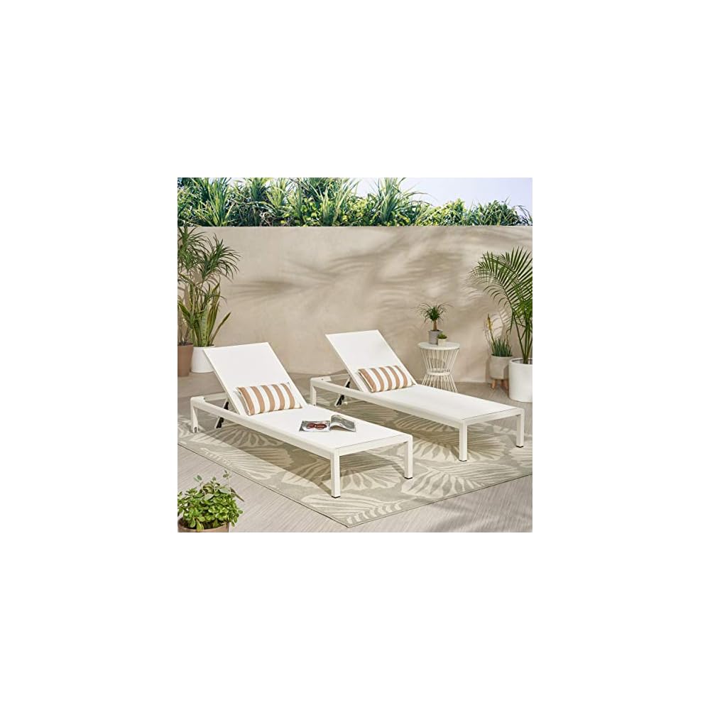 Merax Outdoor Patio Lounge Chair Set of 2, Chaise Waterproof Aluminum Adjustable, UV Resistant All Weather Use Chairs for Beach, Yard, Pool, Gray+White