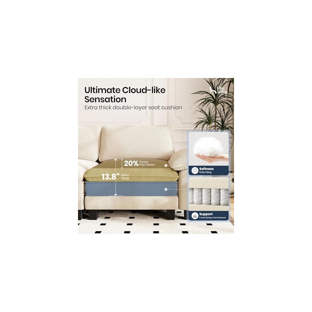 PHI VILLA 123.6" Oversized Modular Sectional Couch 4-Seat L Shaped Beige