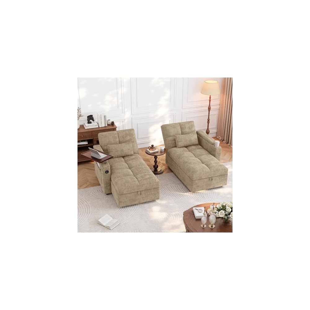 66" 2-Piece Modular Sleeper Sofa with Dual Storage and 5-Position Backrest