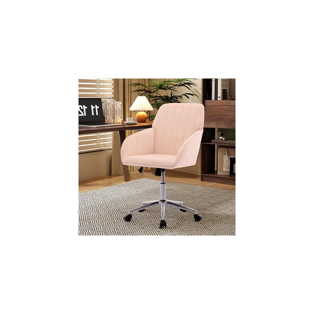 Adjustable Office Chair, Ergonomic Swivel Chair with Backrest, Comfortable Velvet Cushion for Long Sitting, Khaki, Ideal for Home and Office Use