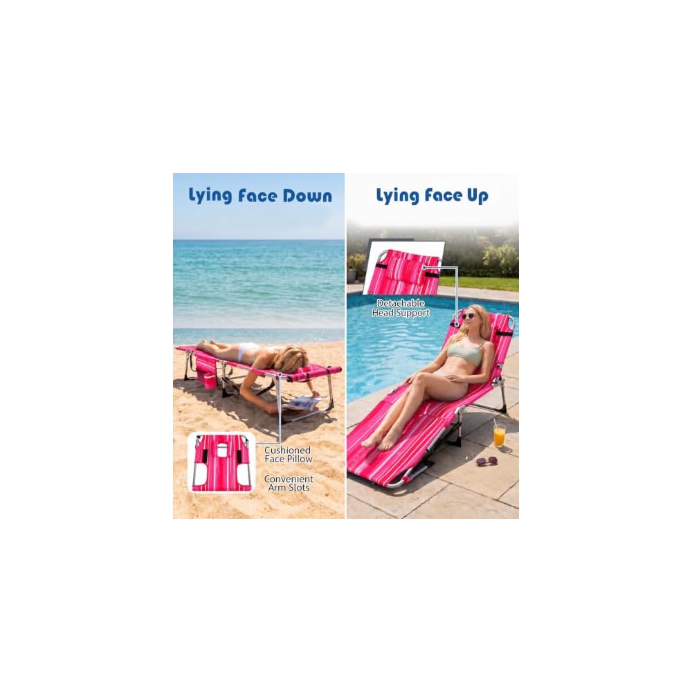 COSTWAY Tanning Chair with Face Hole, Folding Sun Bathing Lounge Chair