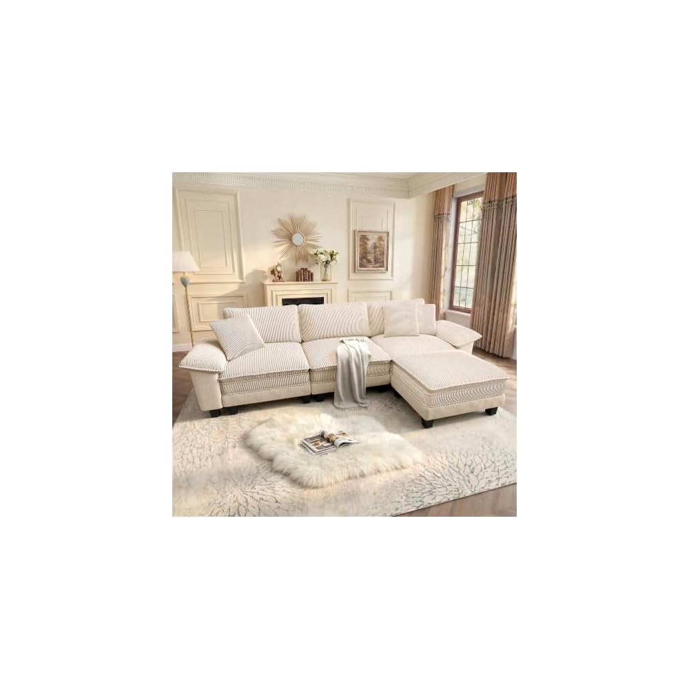 PHI VILLA 123.6" Oversized Modular Sectional Couch 4-Seat L Shaped Beige