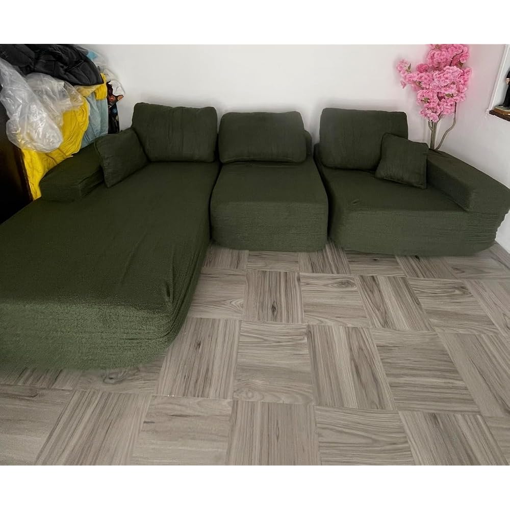 108" Modular Sectional Cloud Cream Couch for Living Room Deep Seat L Shapes Boneless Couch with Oversized Chaise Lounge, Comfy Memory Foam Flannel Fabric Sofa for Bedroom Apartment