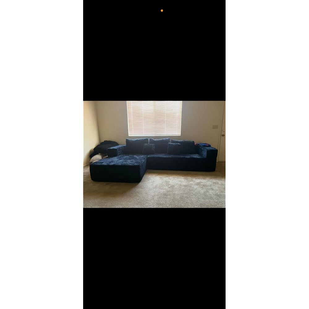 108" Modular Sectional Cloud Cream Couch for Living Room Deep Seat L Shapes Boneless Couch with Oversized Chaise Lounge, Comfy Memory Foam Flannel Fabric Sofa for Bedroom Apartment