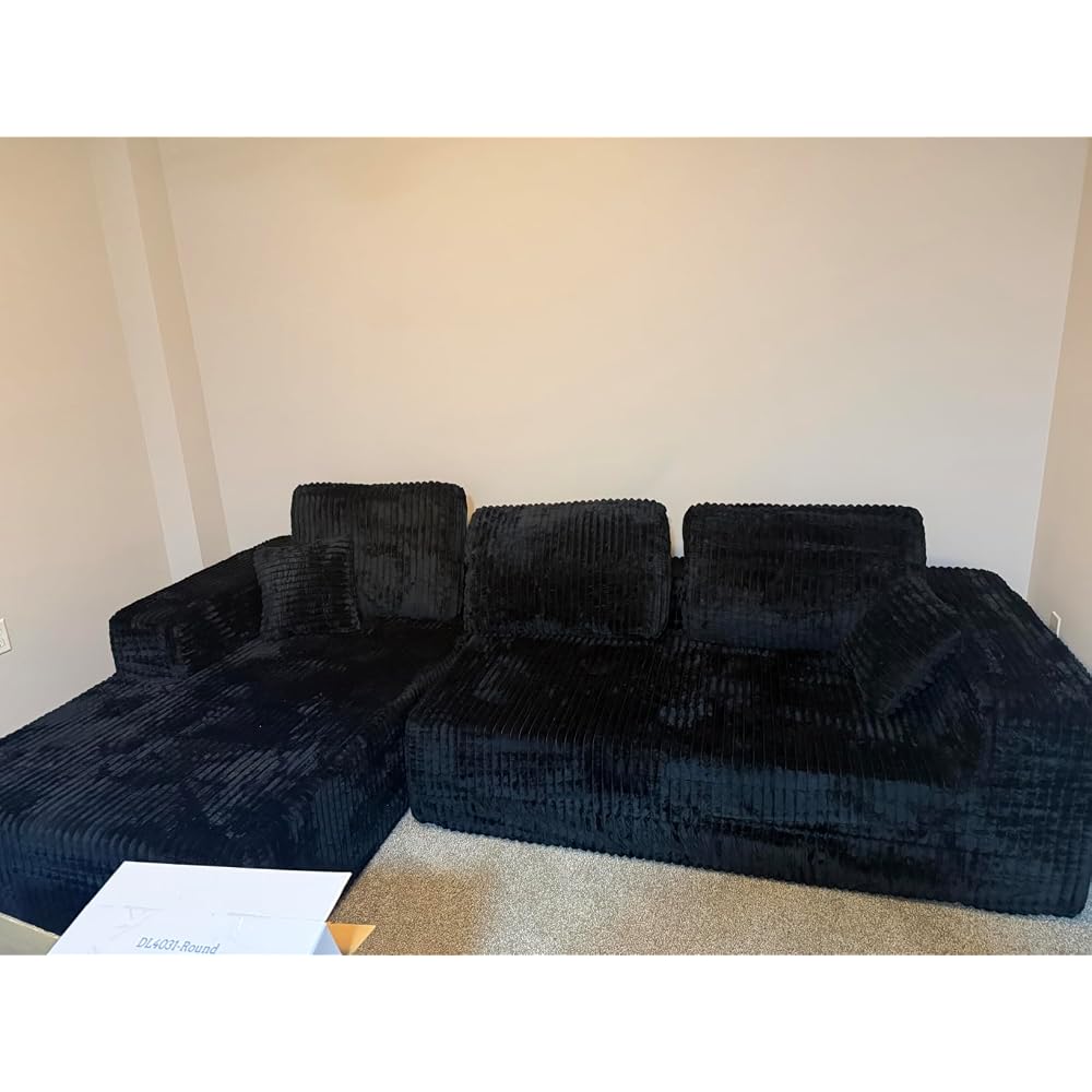 108" Modular Sectional Cloud Cream Couch for Living Room Deep Seat L Shapes Boneless Couch with Oversized Chaise Lounge, Comfy Memory Foam Flannel Fabric Sofa for Bedroom Apartment