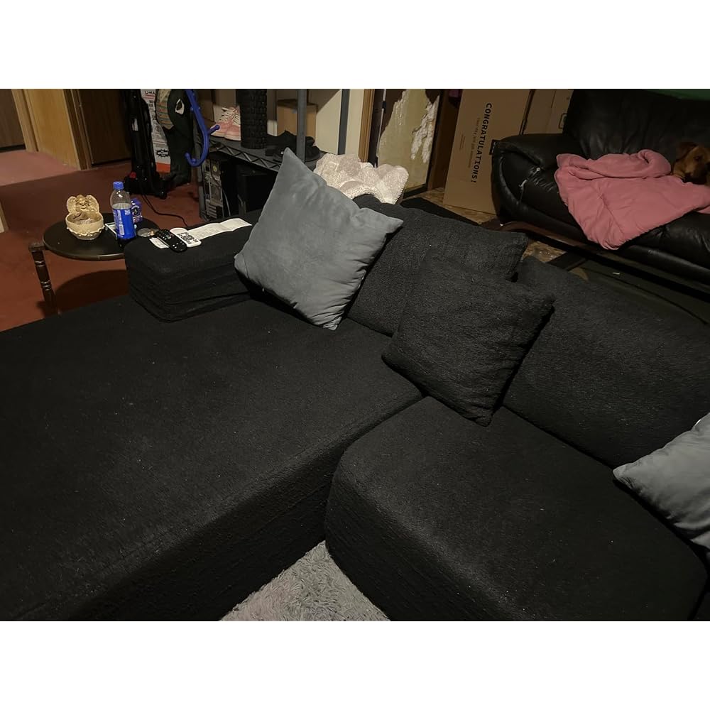 108" Modular Sectional Cloud Cream Couch for Living Room Deep Seat L Shapes Boneless Couch with Oversized Chaise Lounge, Comfy Memory Foam Flannel Fabric Sofa for Bedroom Apartment