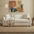 Christopher Knight Home 75.78" Modern 3-Seater Sofa Upholstered Couch with Wrap-Around Armrests Solid Rubberwood Base Includes 2 Throw Pillows for Living Room, Beige