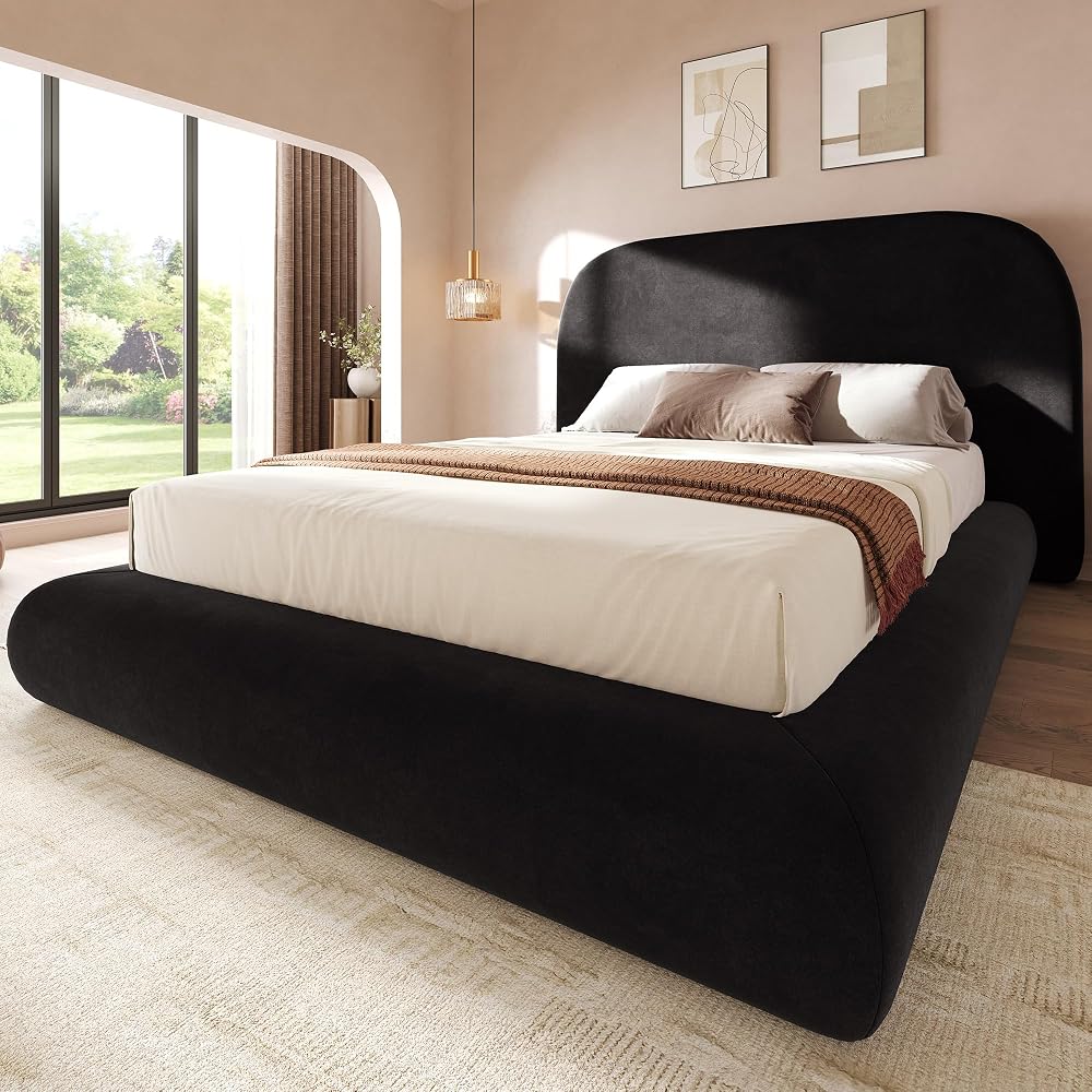 YITAHOME Queen Size Bed Frame, Curved Arched Soft Cloud Bed with Headboard