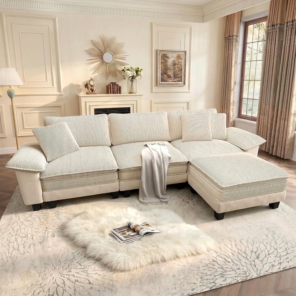PHI VILLA 123.6" Oversized Modular Sectional Couch 4-Seat L Shaped Beige