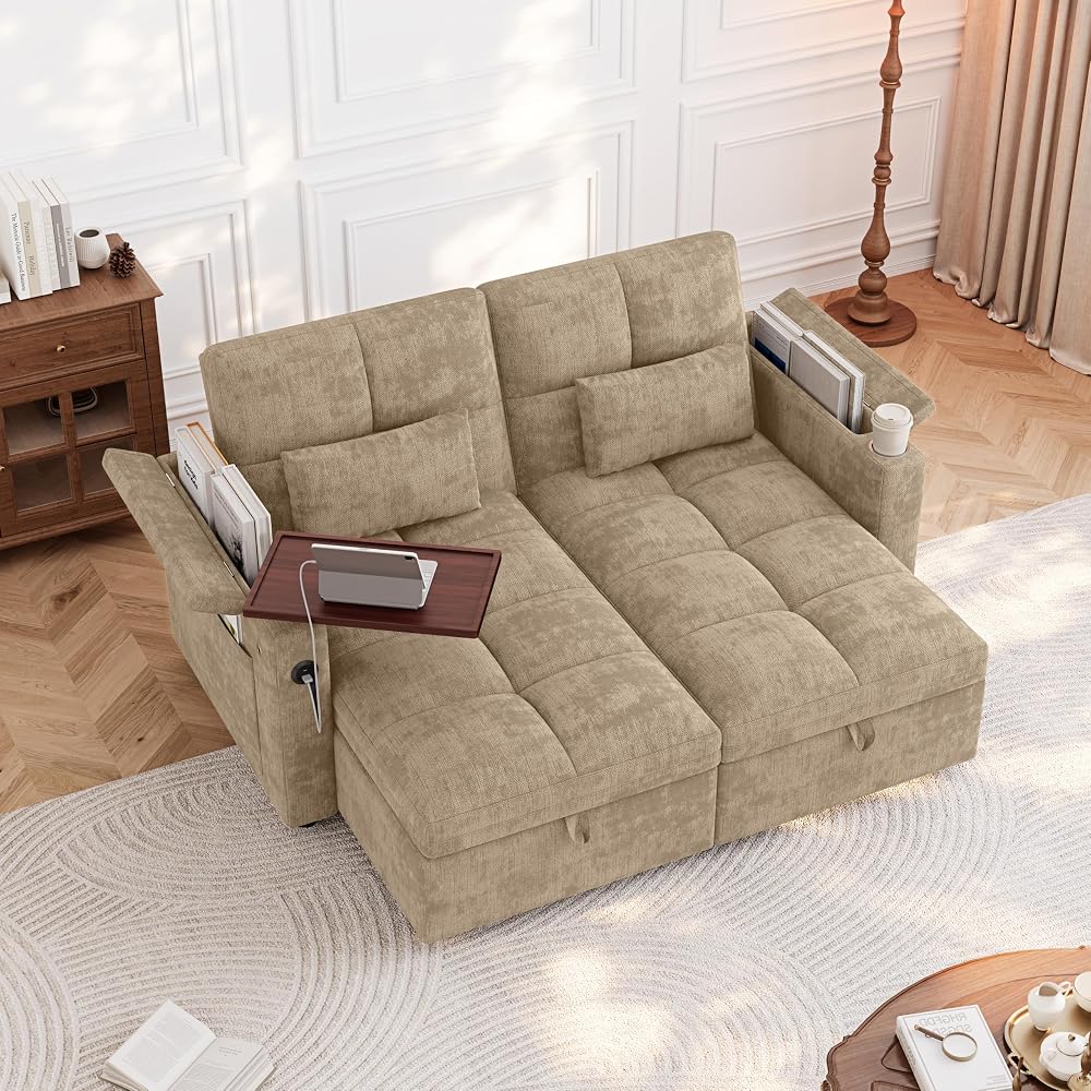 66" 2-Piece Modular Sleeper Sofa with Dual Storage and 5-Position Backrest